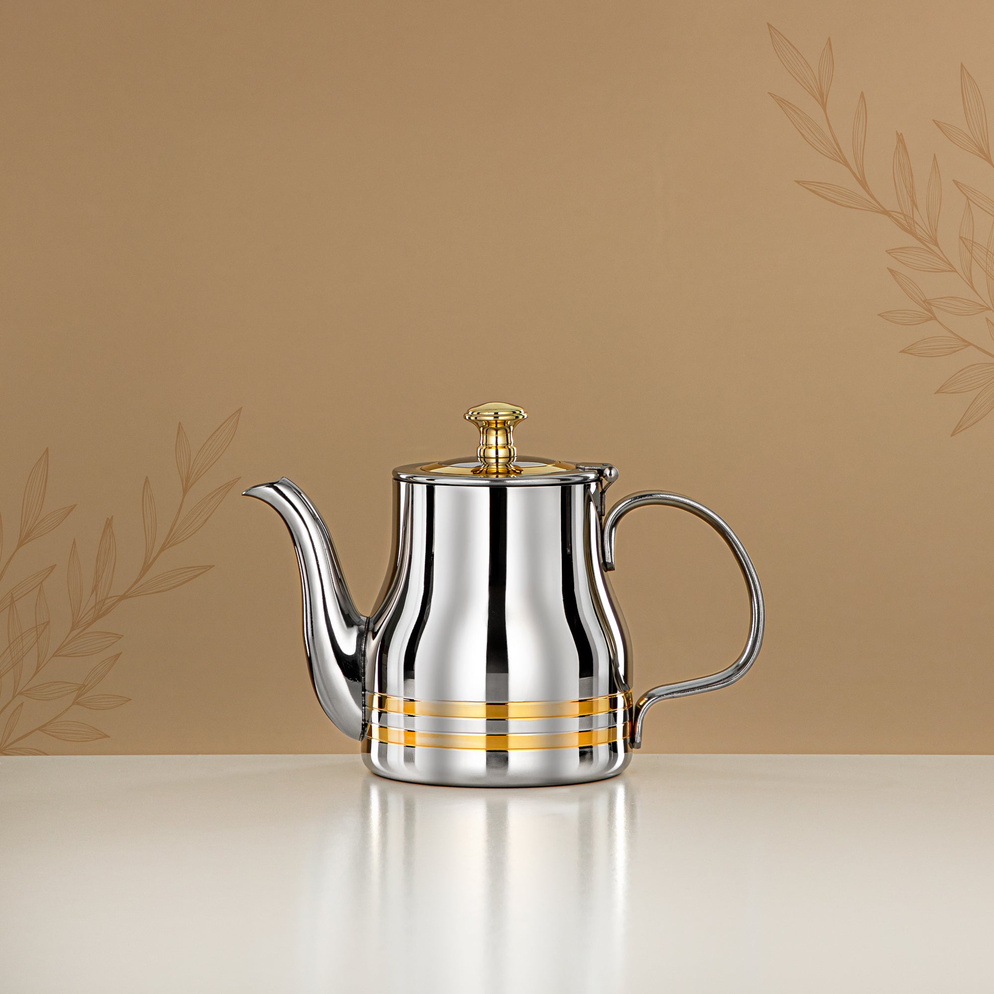 Almarjan Teapot Stainless Steel Silver Gold 0.5L – Elegance