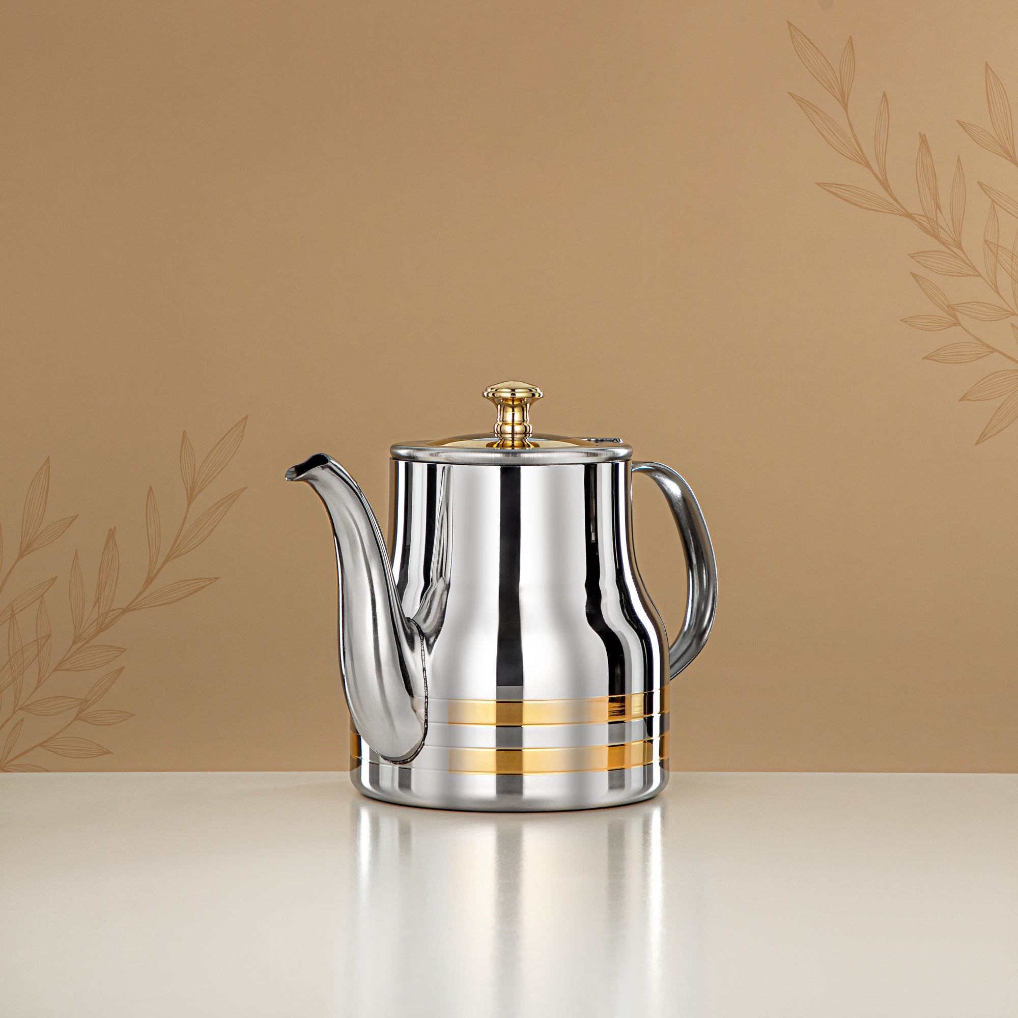 Almarjan Teapot Stainless Steel Silver Gold 0.9L – Elegance