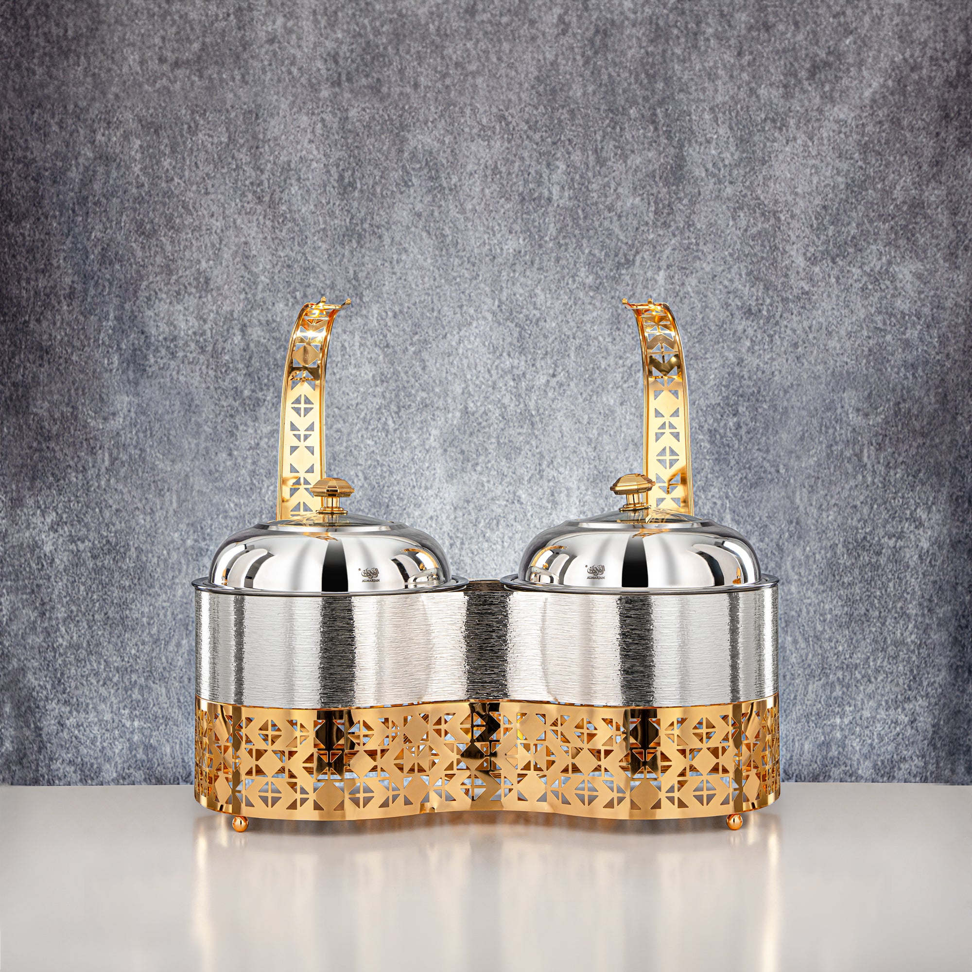Almarjan 2000 ML + 2000 ML Double Chafing Dish Silver & Gold - STS0013346