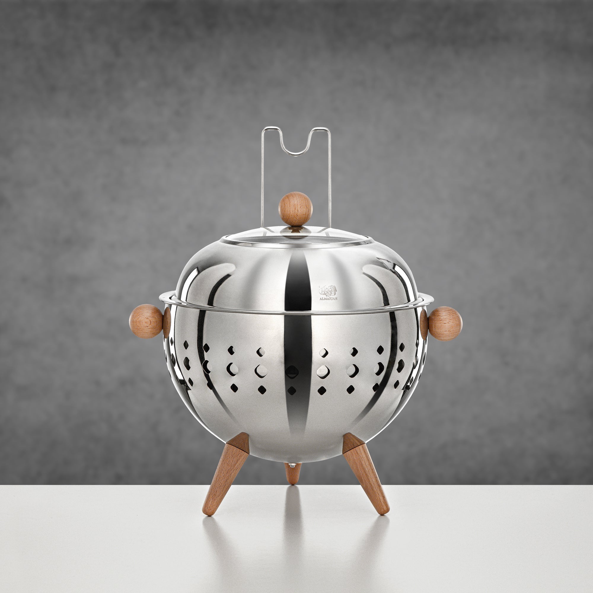 Almarjan Chafing Dish 3L Silver Mirror Polish with Wood Handles