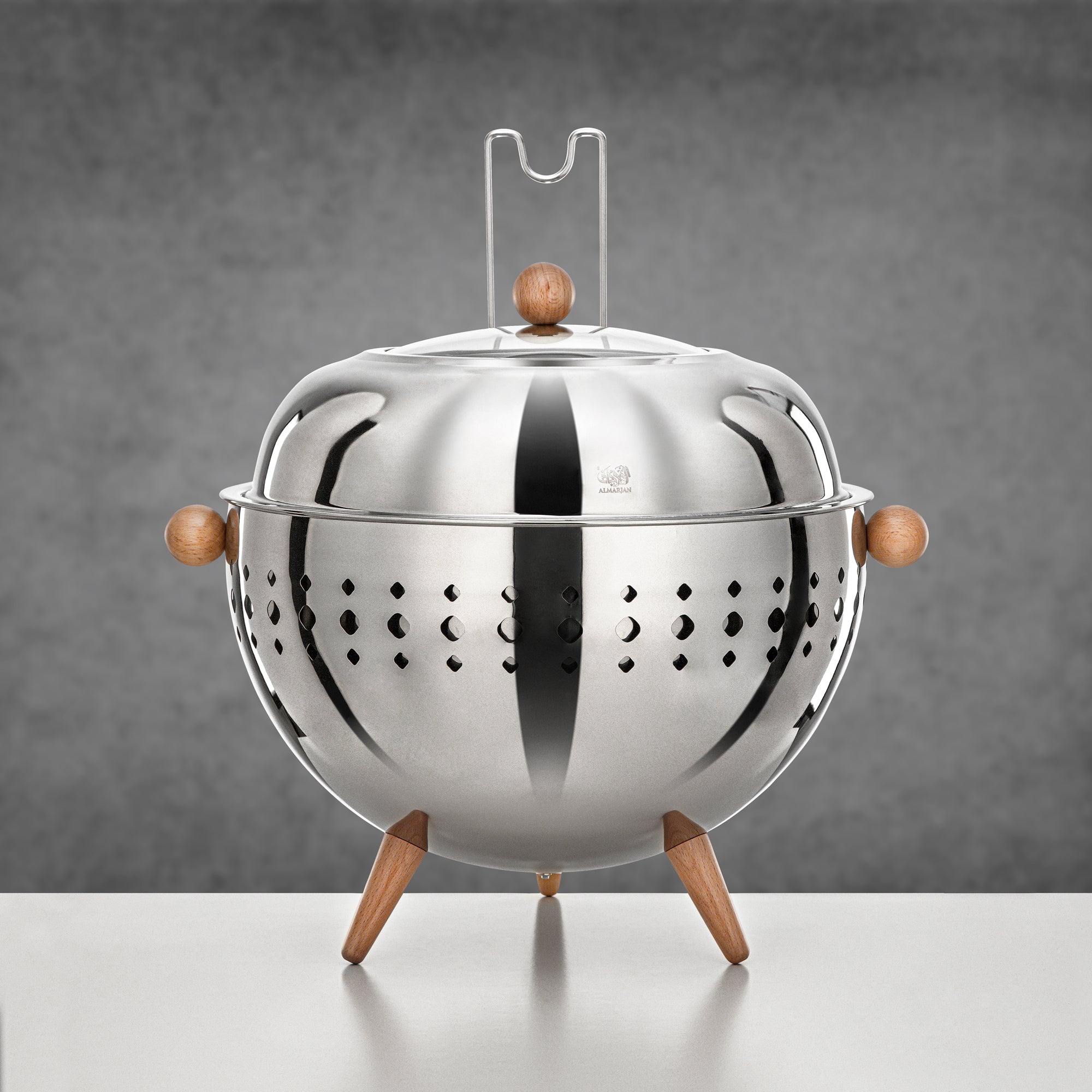 Almarjan Chafing Dish 6.5L Silver Mirror Polish with Wood Handles