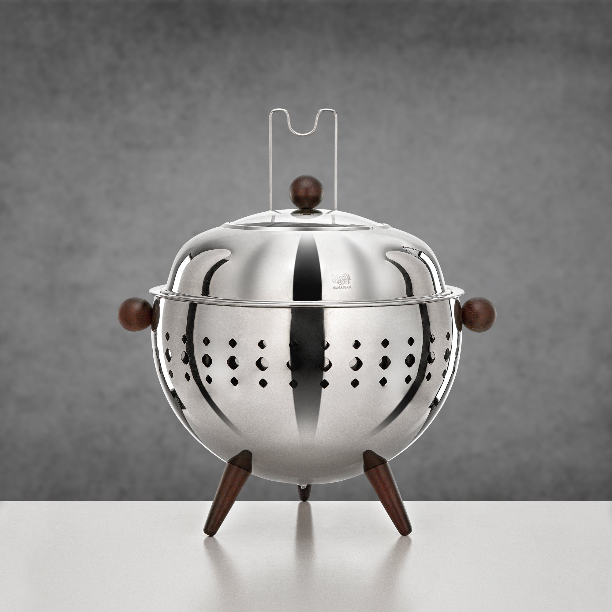 Almarjan Chafing Dish 4L Silver Mirror Polish with Dark Wood Handles