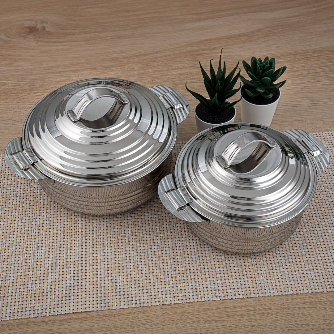 Almarjan 3 Pieces Small Royal Collection Stainless Steel Hot Pot Silver - H23P4