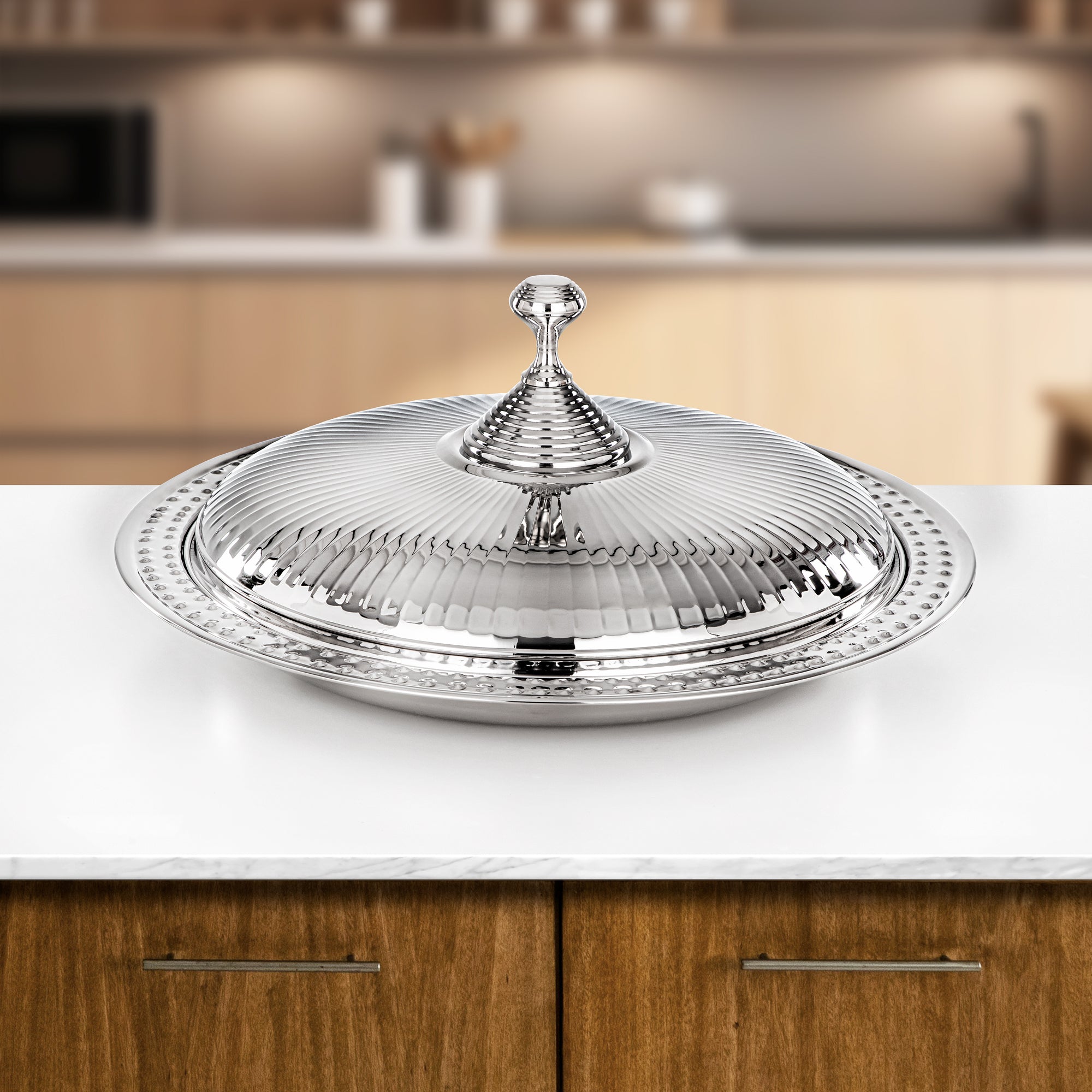 Almarjan Diwan Stainless Steel Serving Tray | 50 CM | Elegant Bread & Serveware | H25M21