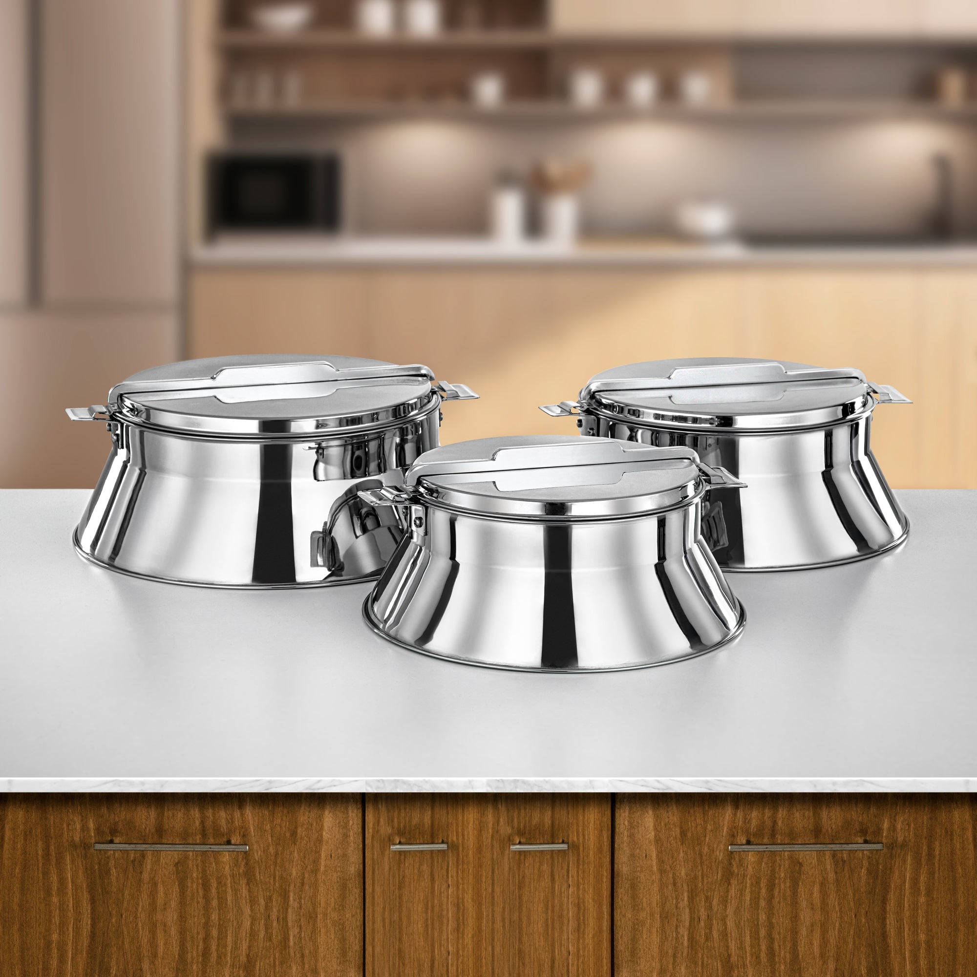 Almarjan Hot Pot Set Stainless Steel 3000ml + 4000ml + 6000ml (H25P8) – Dalal Collection | Modern Design for Ramadan & Gatherings