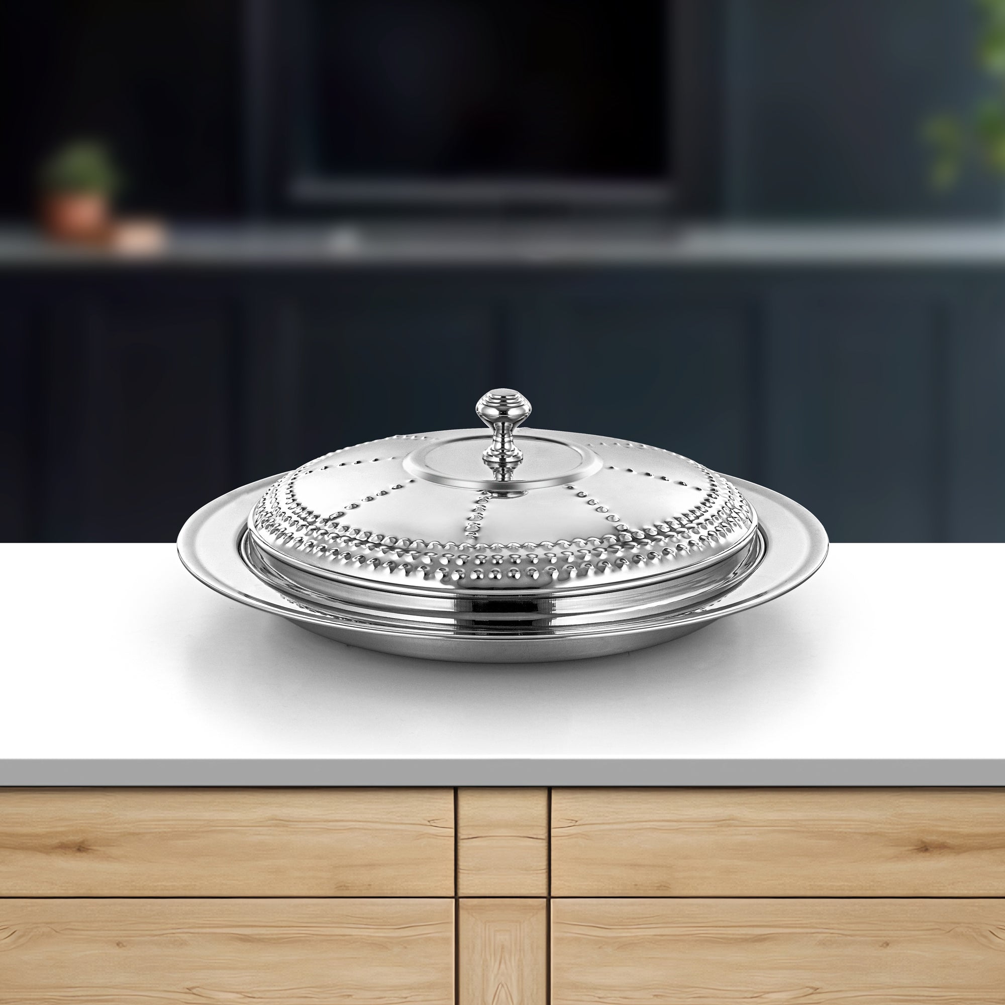 صينية المرجان مع غطاء 40 سم فضي