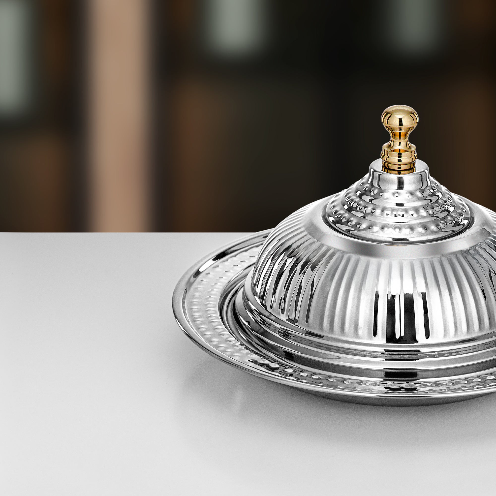 صينية الديوان المرجان مع غطاء، ٣٠ سم، فضية