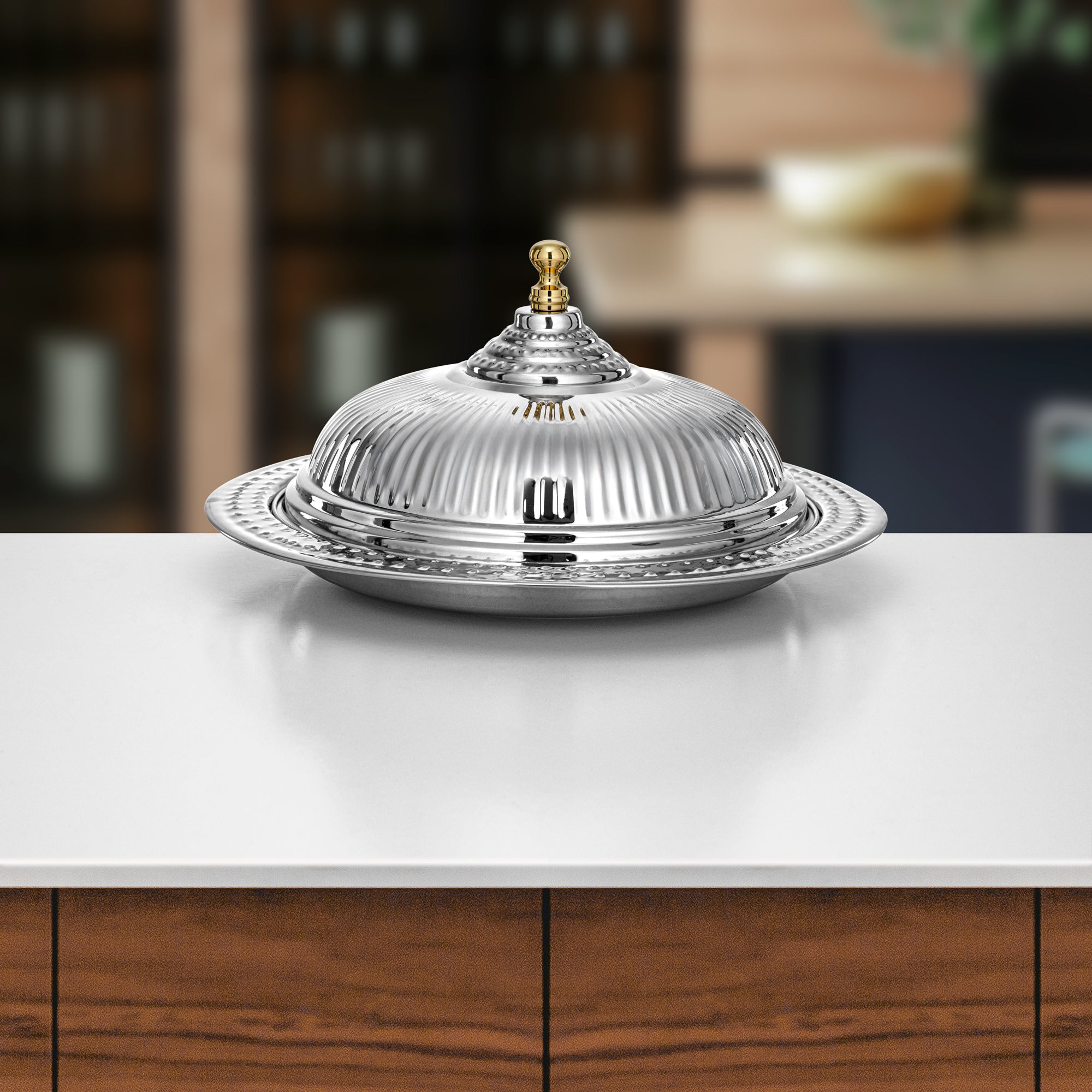 صينية الديوان المرجان مع غطاء، ٤٠ سم، فضية