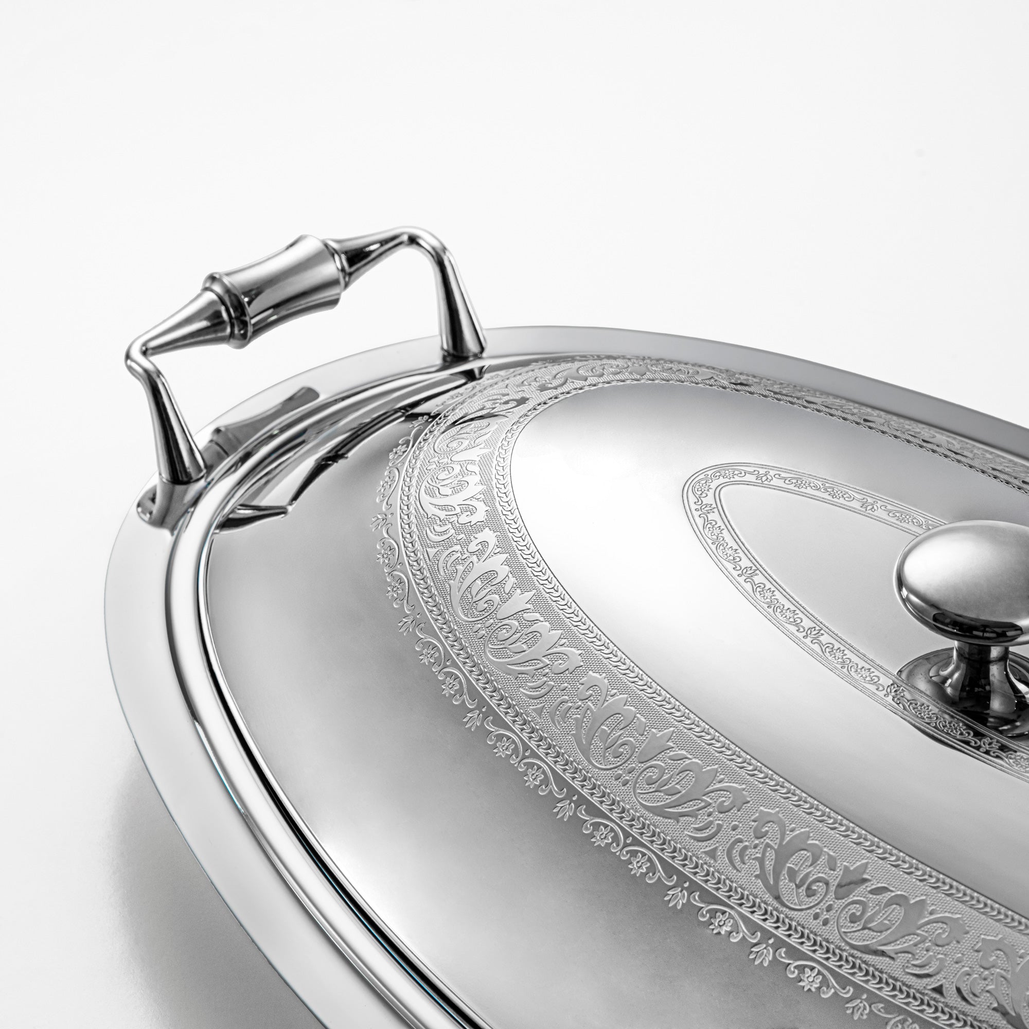 صينية تقديم بيضاوية مع غطاء المرجان 50 سم فضي