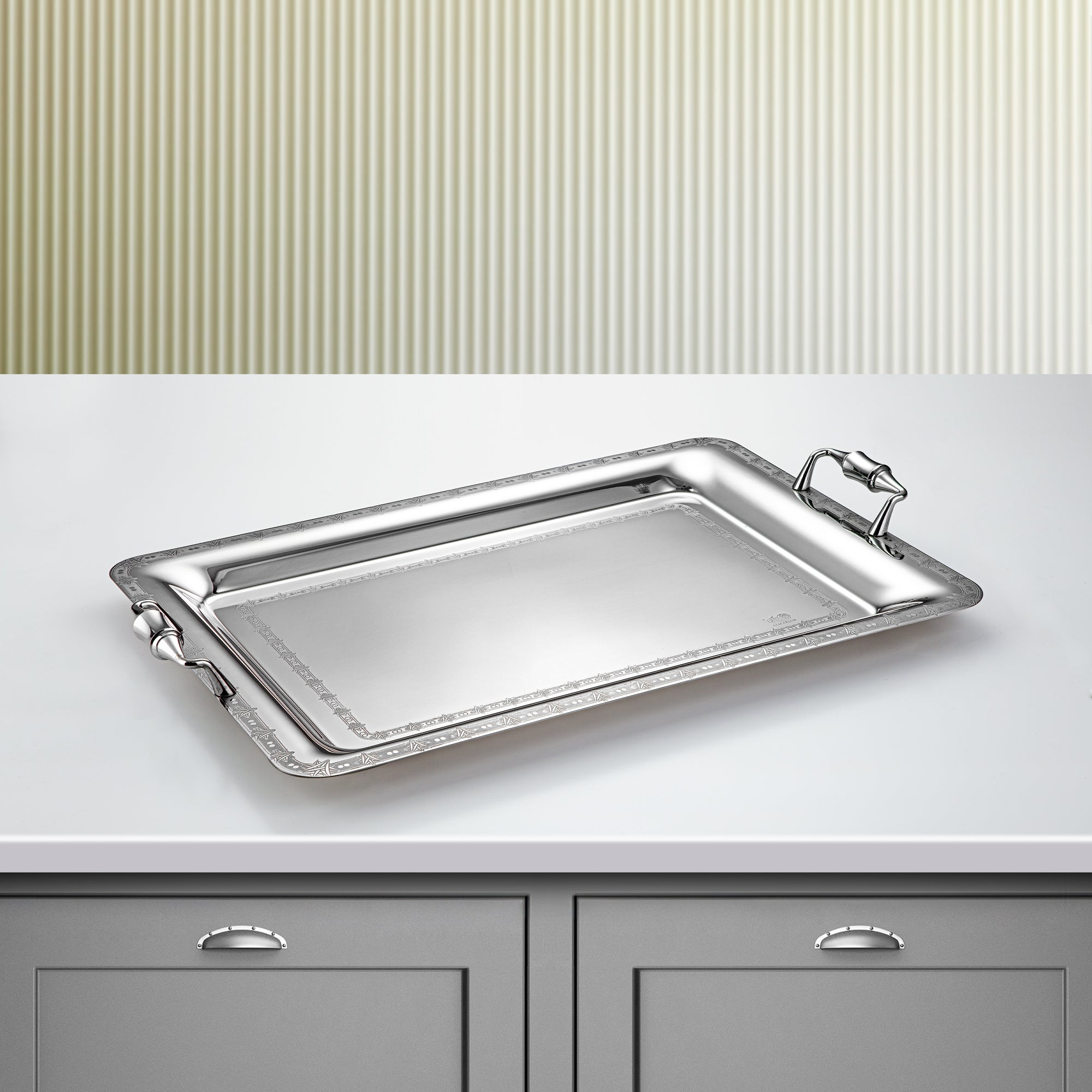 Almarjan 50 CM Crystal Collection Stainless Steel Serving Tray Silver - STS2051248