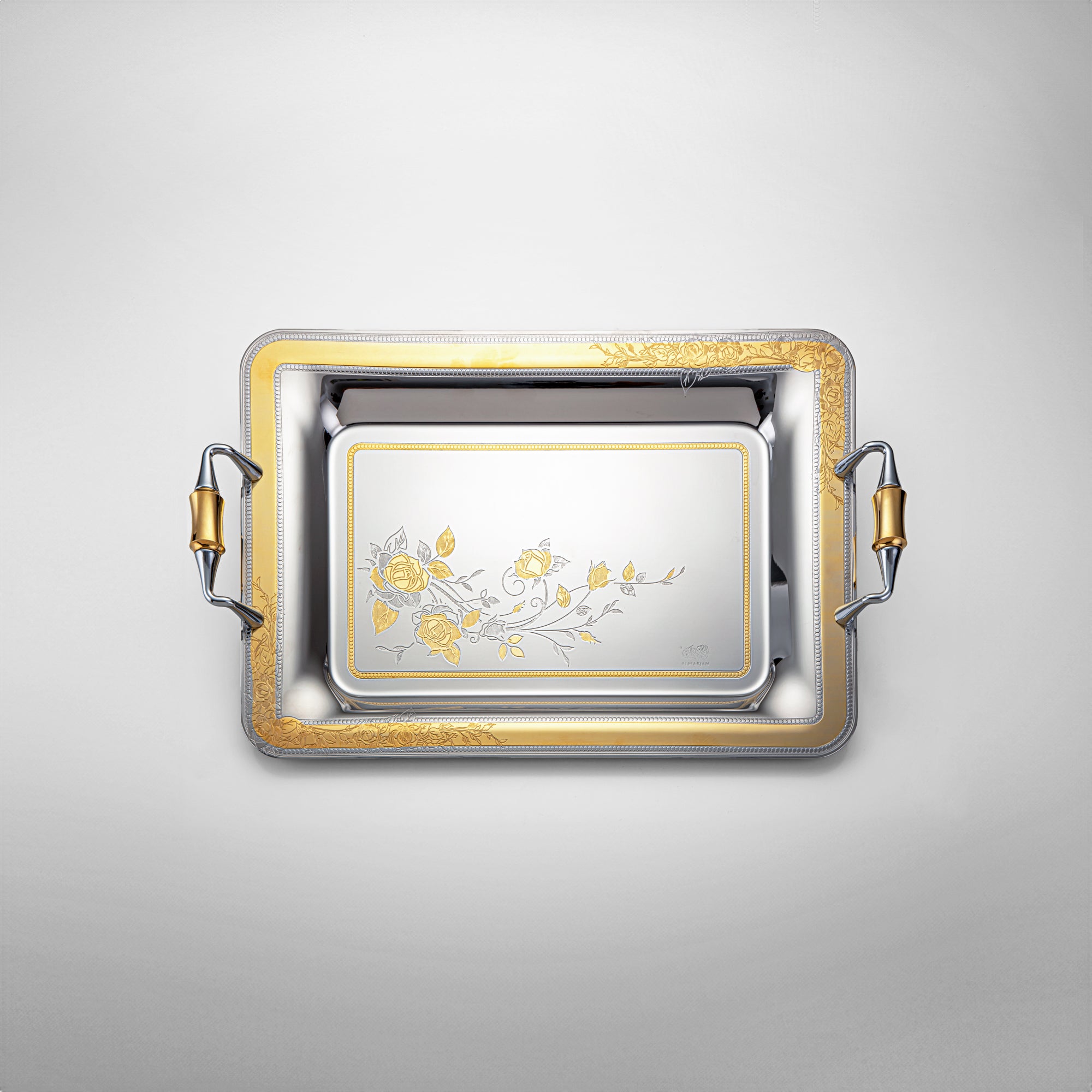 Almarjan 40 CM Lea Collection Stainless Steel Serving Tray Silver & Gold - STS2051256