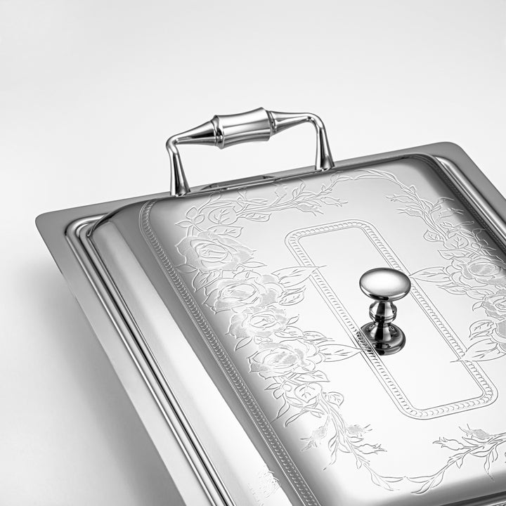 Almarjan 40 CM Lea Collection Stainless Steel Rectangle Serving Tray With Cover Silver - STS2051270