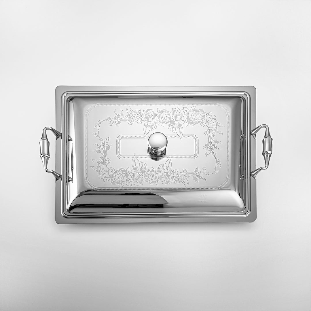 Almarjan 45 CM Lea Collection Stainless Steel Rectangle Serving Tray With Cover Silver - STS2051271