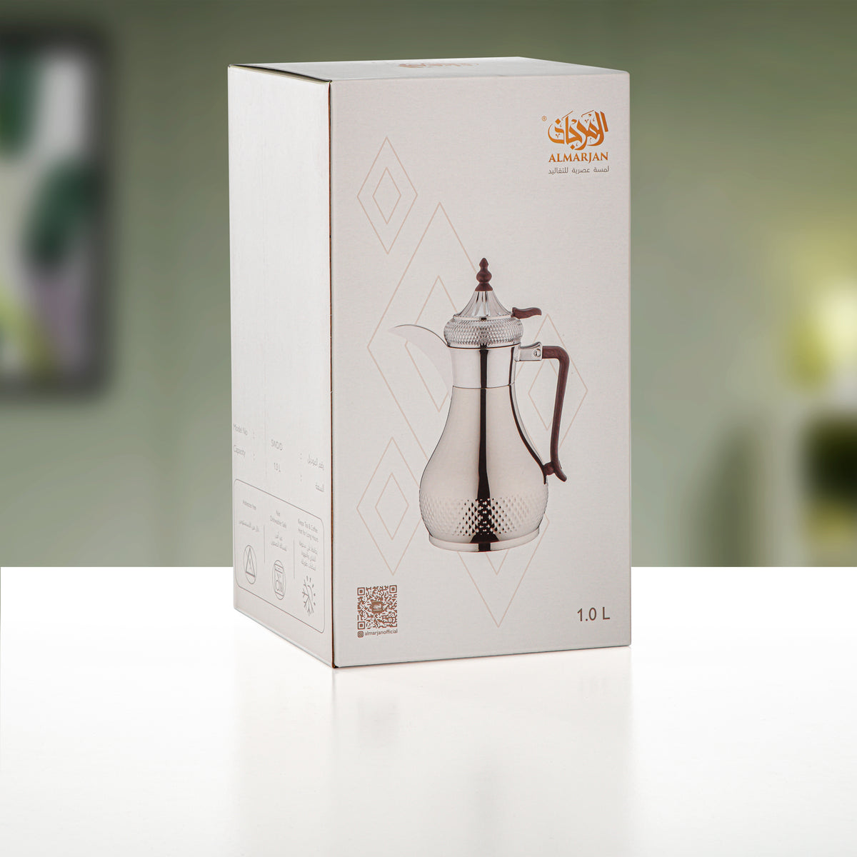 ترمس المرجان سعة 1.0 لتر، فضي وخشب داكن