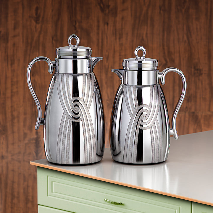 Almarjan ABS Vacuum Flask Set - 2 Pieces (0.7L Coffee & 1L Tea) Silver | Tea & Coffee Essentials