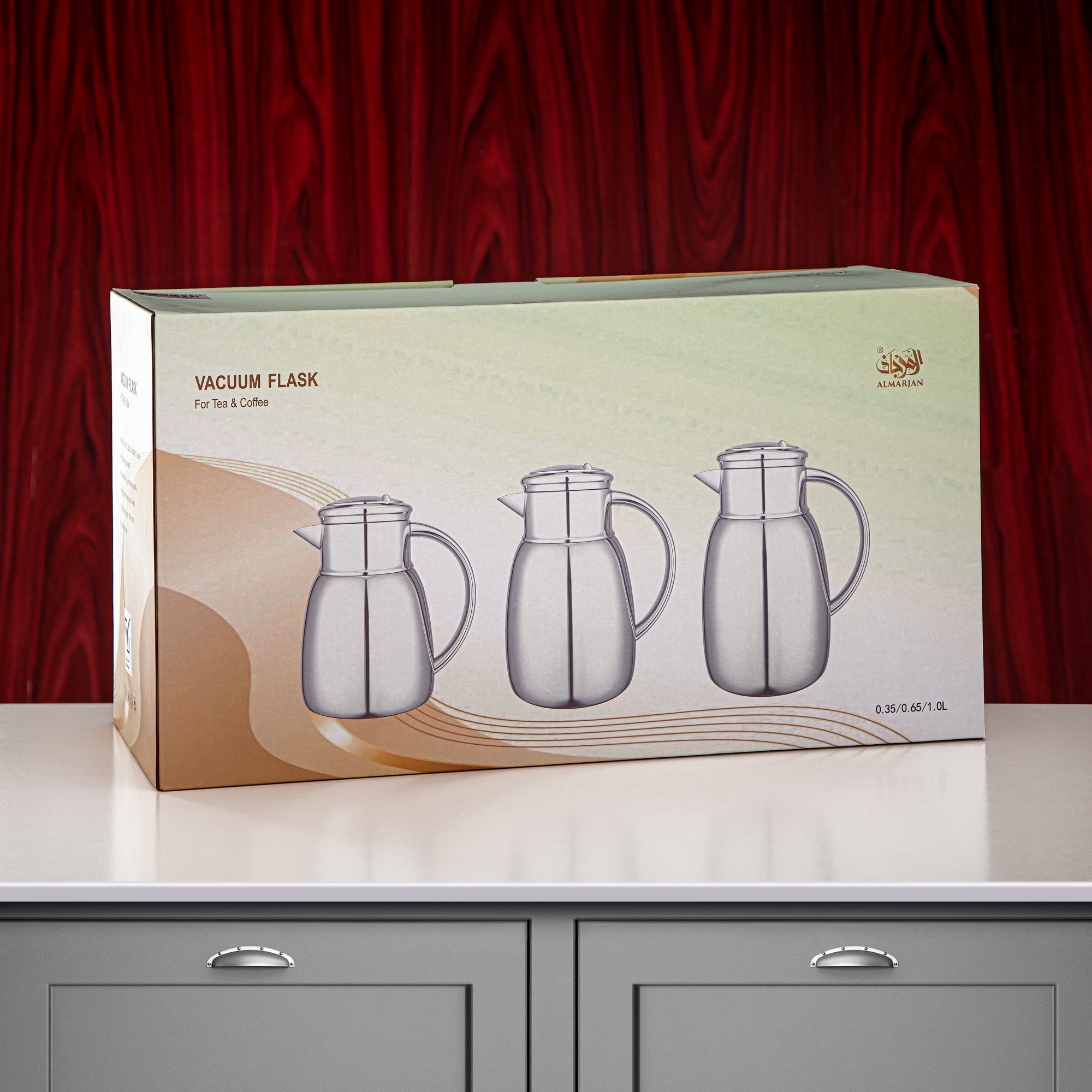 Almarjan Vacuum Flask Set, 0.35L + 0.65L + 1L, White & Matt Silver (ULC-0350/0650/1000 Q1ZE23) - For Every Occasion