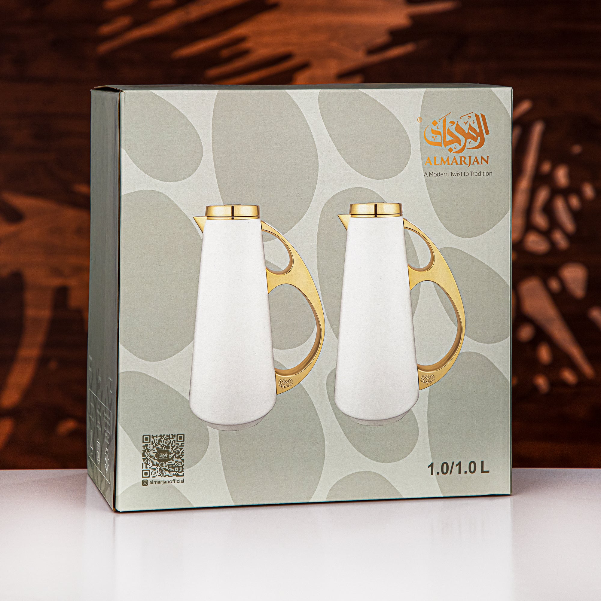 Almarjan Vacuum Flask Set, ABS, 1L + 1L, Light Green & Gold (UPP-1000/1000 GREG) - Modern Serving