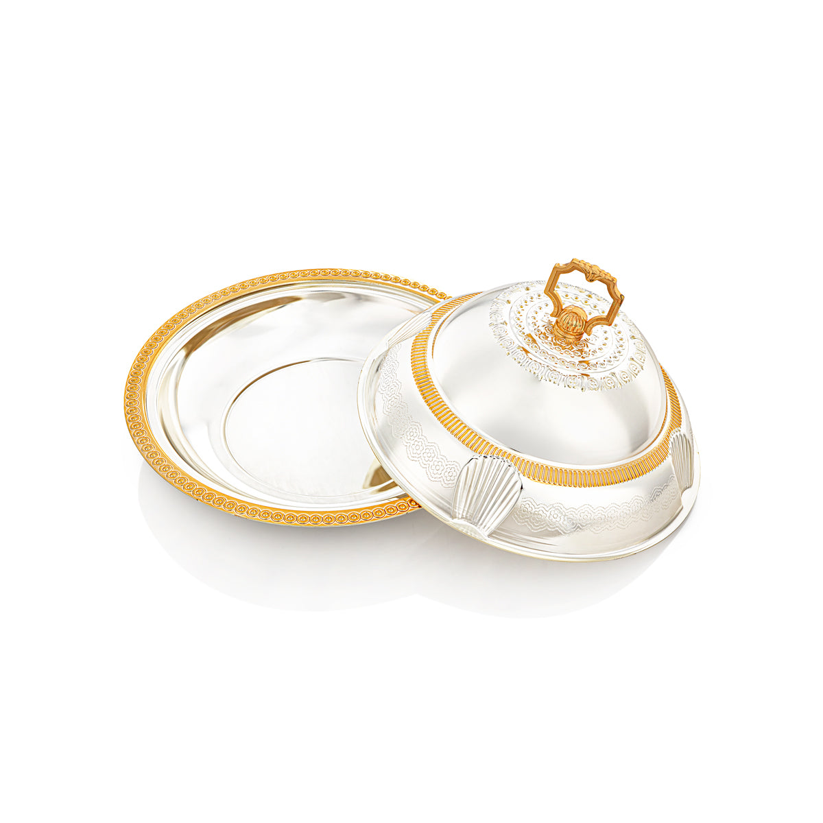 Almarjan 30 CM Sadaf Collection Tray With Cover Silver & Gold - RT4431S-SG