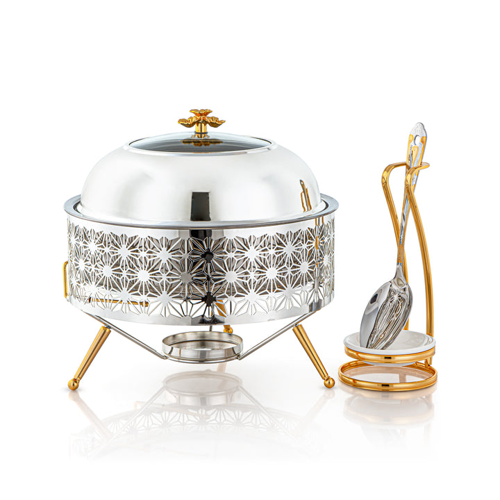 Almarjan 3000 ML Chafing Dish With Spoon Silver & Gold - STS0012909