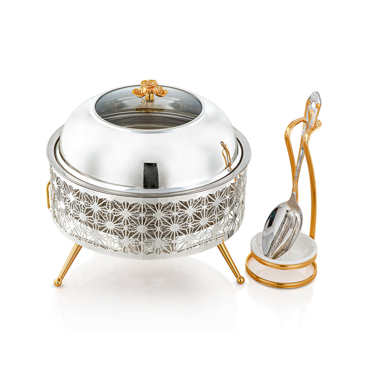 Almarjan 3000 ML Chafing Dish With Spoon Silver & Gold - STS0012909