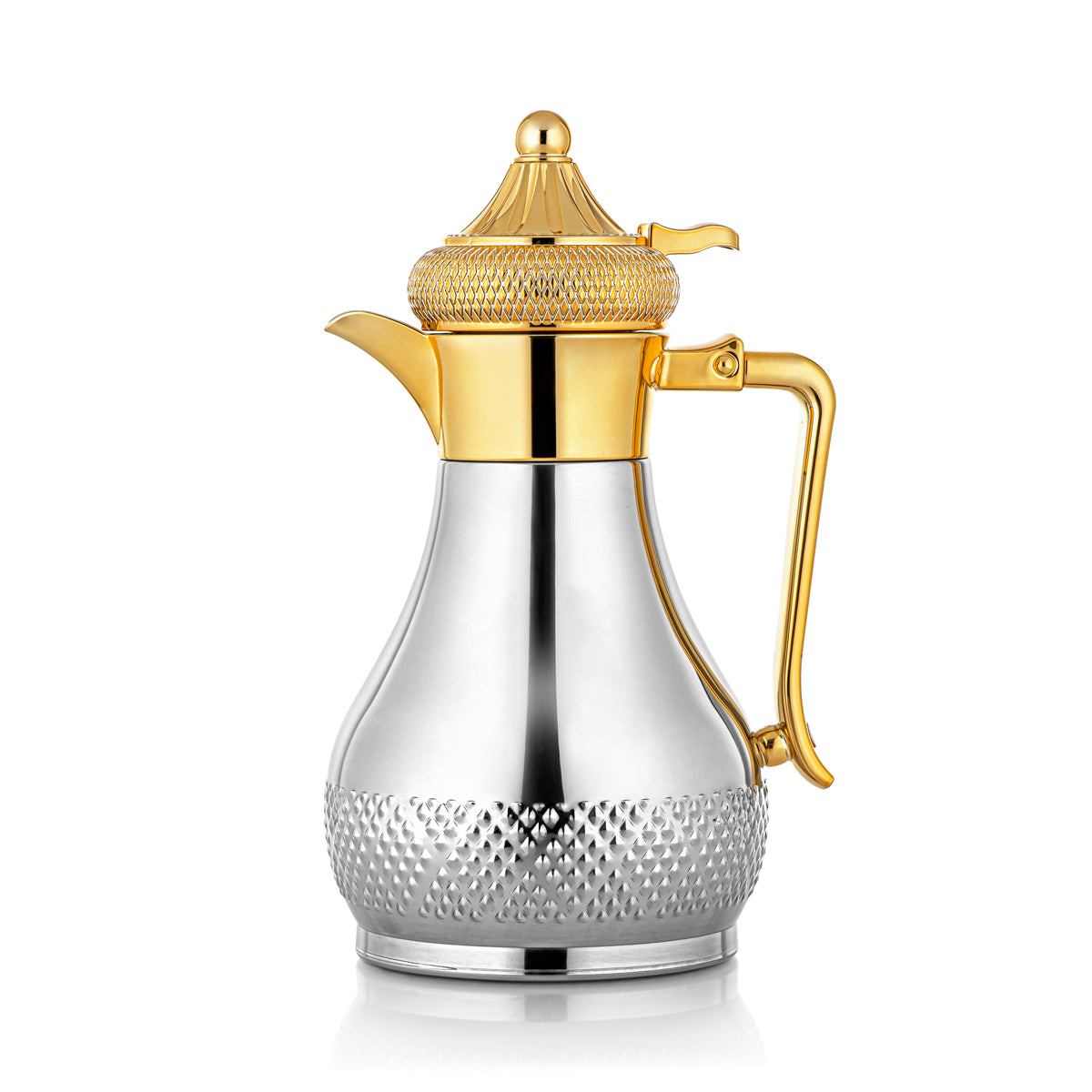 Almarjan 1 Liter Stainless Steel Vacuum Dallah Silver & Gold - SWT/D-100-CRG