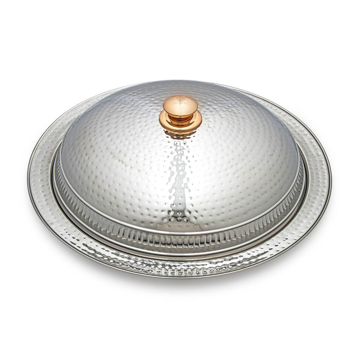 Almarjan 40 CM Hammered Collection Stainless Steel Serving Dish with Cover Silver - STS0200646