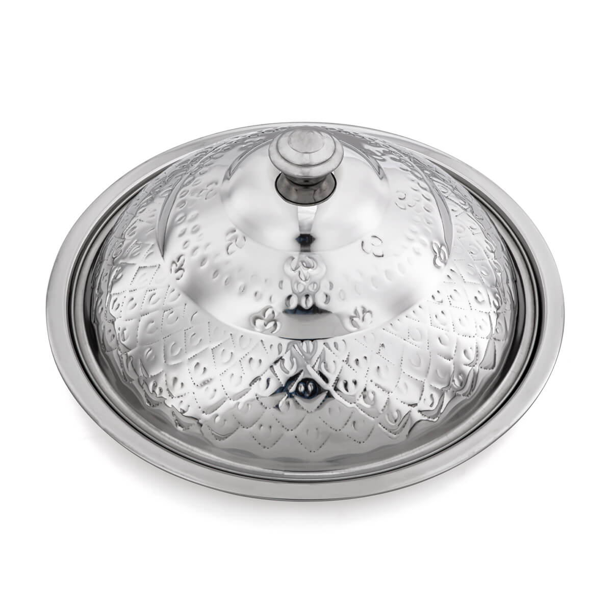 ALMARJAN 35 CM Roy Collection Round Stainless Steel Koozy Tray With Cover Silver STS0292330